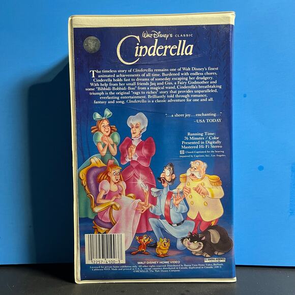 Walt Disney’s Classic Cinderella VHS Movie (1995 Black Diamond) - Clamshell Case - Picture 2 of 7